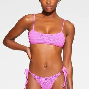 Skims Crochet Swim Scoop Bikini Top NWT Taffy Pink Women's Size Large